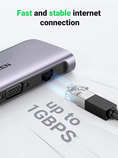 Ugreen USB-C Multi-Port Hub 3xUSB + HDMI1.4 + VGA + RJ45 + Card Reader + 1xUSB-C with Power Delivery 6